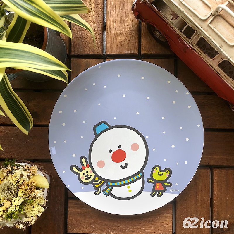 P714-Snow man-8 bone china plate - จานเล็ก - เครื่องลายคราม หลากหลายสี