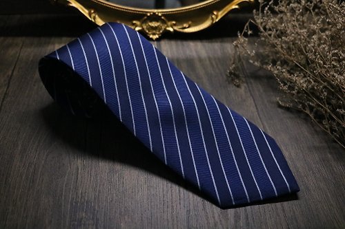 壞紳士 經典藍色斜條紋真絲領帶/紳士商務百搭款式