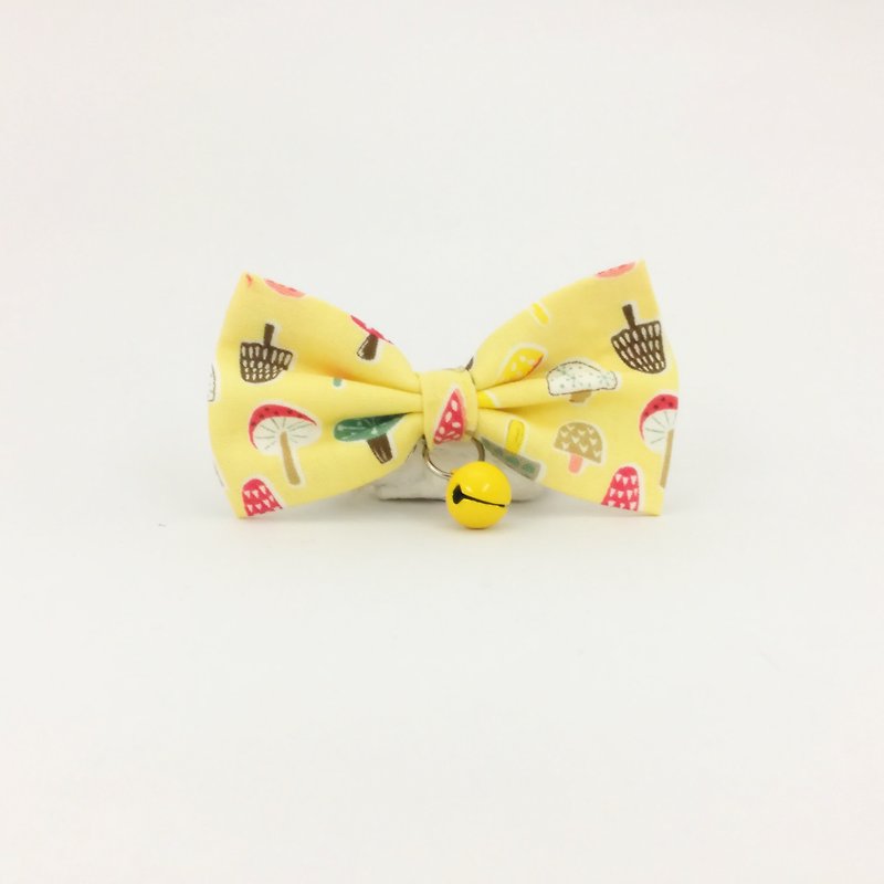 Illustration of mushrooms - yellow dog cat bowknot collar - ปลอกคอ - ผ้าฝ้าย/ผ้าลินิน สีเหลือง