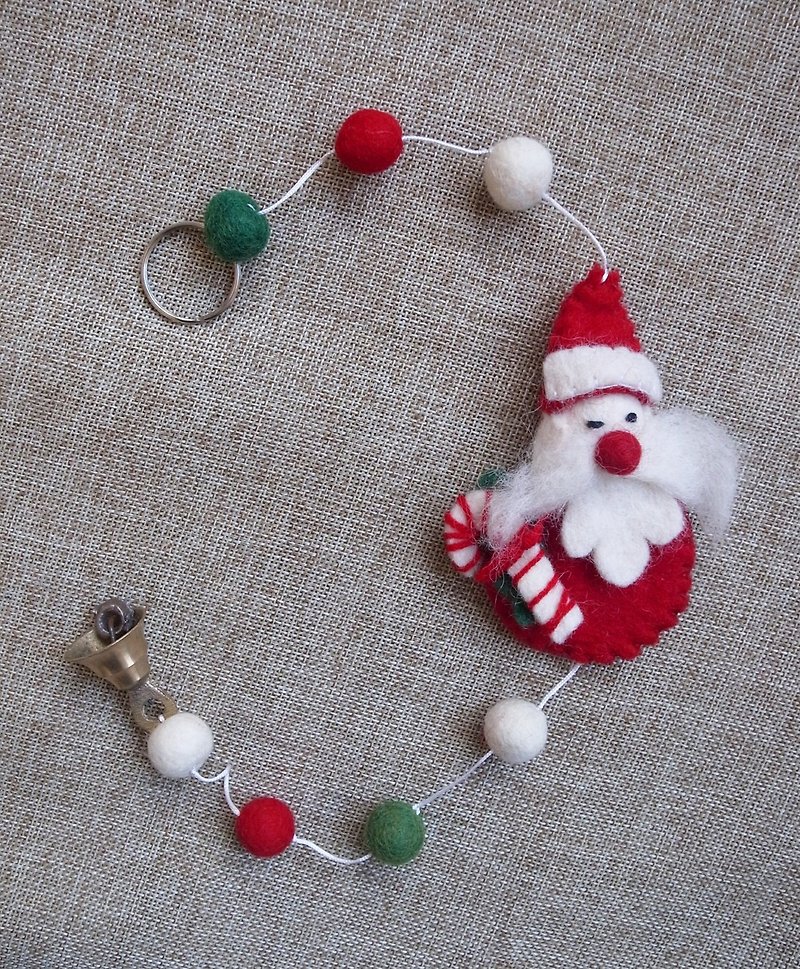 Handmade Felt Hanging Christmas Ornament Red Santa with a crutch - Other - Wool Red