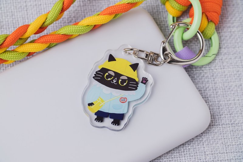 Black cat primary school student Acrylic pendant - พวงกุญแจ - อะคริลิค 