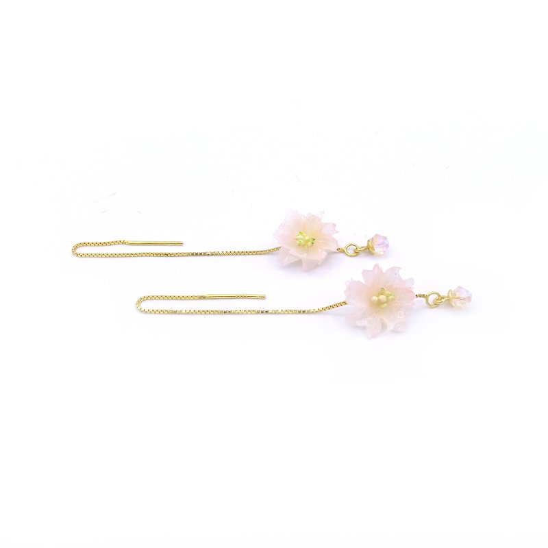 Pamycarie Noon-Sakura Floral Ear Chains - Earrings & Clip-ons - Clay Pink