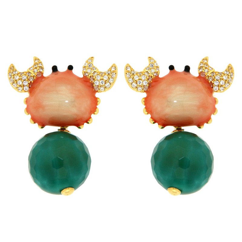 Green Onyx Positano Crab Earrings Customizable Clip-On - Earrings & Clip-ons - Sterling Silver Green