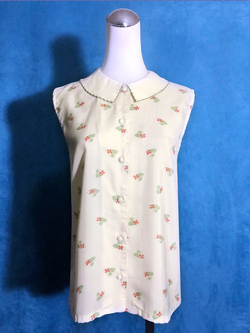 花型領草帽無袖古著襯衫/ 國外帶回 VINTAGE - 女襯衫 - 聚酯纖維 多色