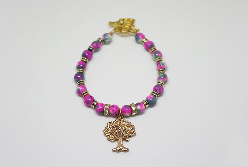 Imitation natural stone x alloy buckle bracelet _ pink rain flower // can be changed elastic bracelet //-limited edition X1- - Bracelets - Aluminum Alloy Pink
