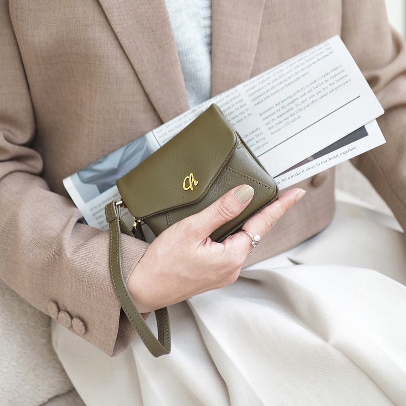 Melo (Matcha green) : Short wallet, Cow Leather wallet, Soft cowhide, mini purse - 錢包/皮夾/長短夾 - 真皮 綠色