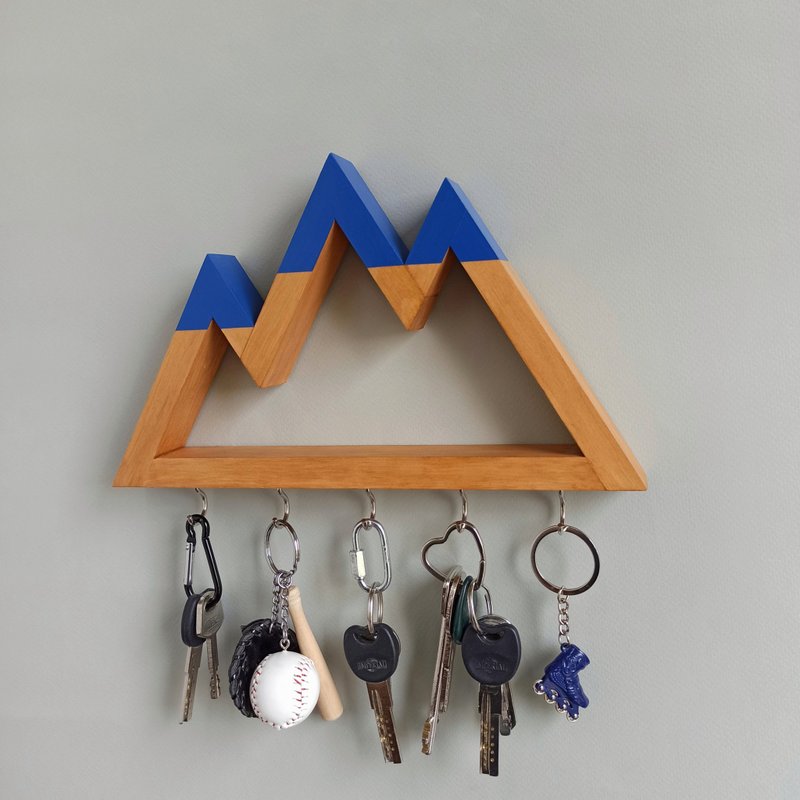 Wooden wall key holder Mountains peaks (dark blue tops) - Hangers & Hooks - Wood 