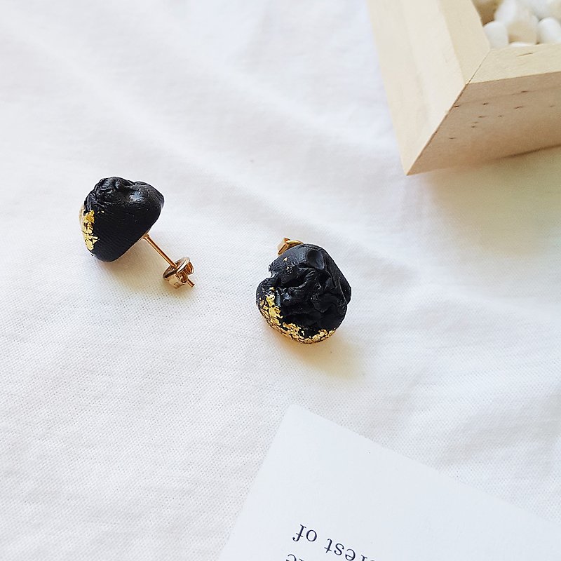 Obsidian Glitter Gold Handmade Earrings / Ear Earrings / Boys Earrings / Ears / Earrings - Earrings & Clip-ons - Clay Black