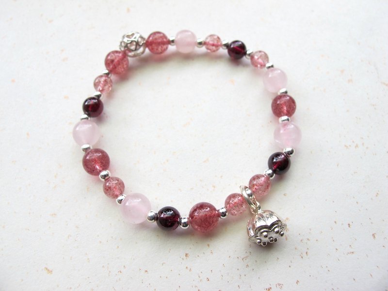 Peach heart powder x strawberry crystal x red pomegranate x 925 silverware - hand-made natural stone series - Bracelets - Gemstone Red