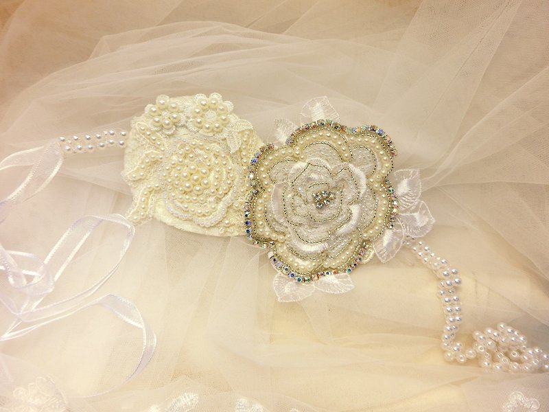 Classic elegant diamond lace headband ring C-0008-1 - Hair Accessories - Thread White