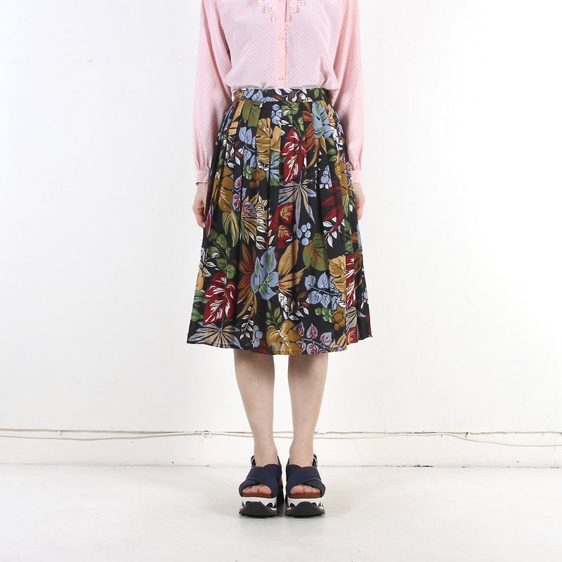 （卵の植物ヴィンテージ）Baiseは古代のプリーツスカートを印刷植栽 - スカート - ポリエステル 多色