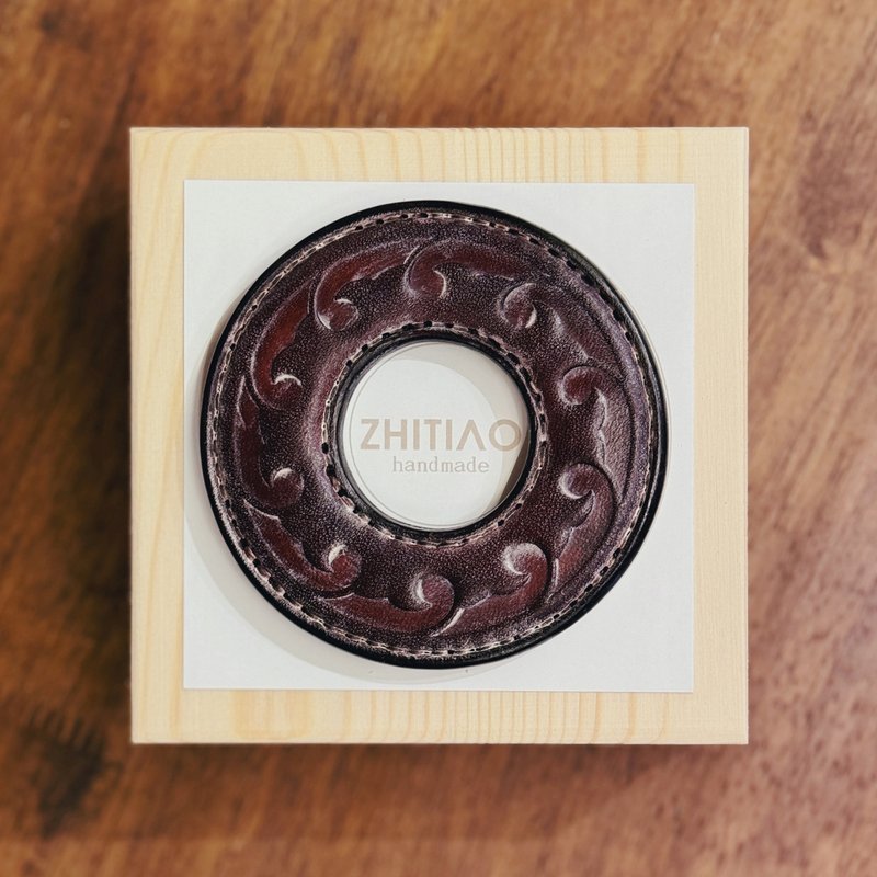原創手工製作牛皮劍道刀鐔 生生流転 霧蠟咖啡 劍鍔 Tsuba - 運動配件 - 真皮 咖啡色