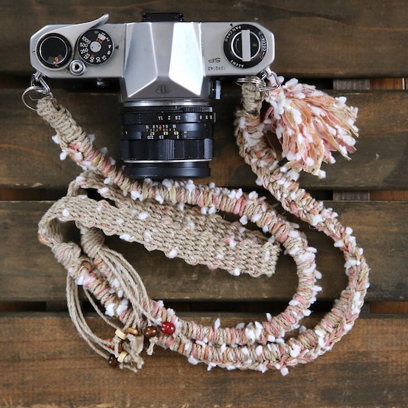 雪玉ヤーンの麻紐ヘンプカメラストラップ/ベルト - 相機背帶 - 棉．麻 粉紅色
