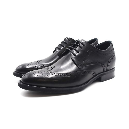 米蘭皮鞋Milano W&M(男)內增高翼紋雕花鞋 男鞋-黑色