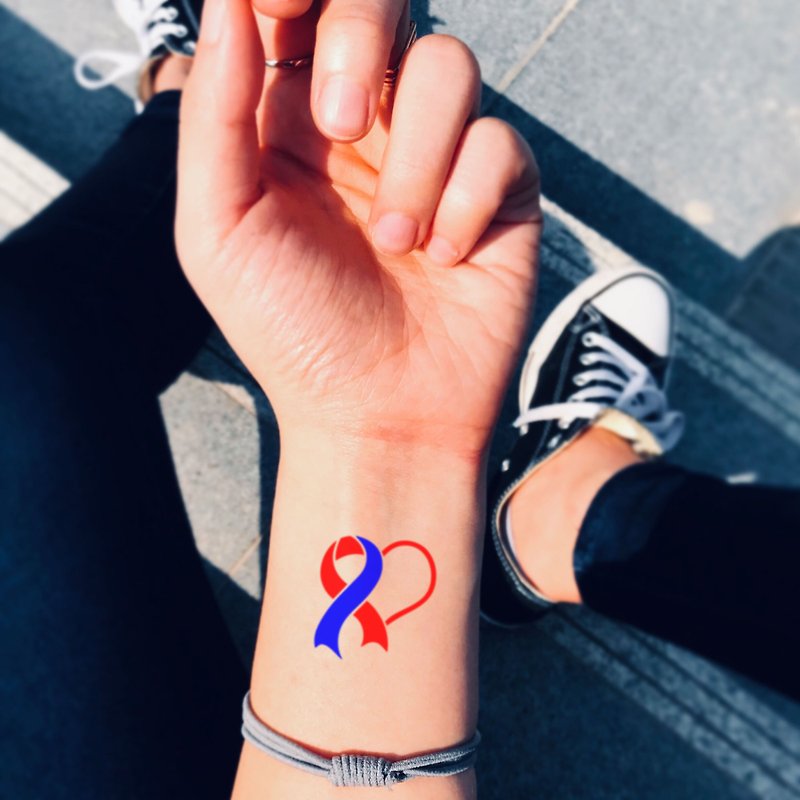 CHD Awareness Blue Red Ribbon Temporary Tattoo Sticker (Set of 2) - OhMyTat - Temporary Tattoos - Paper Multicolor