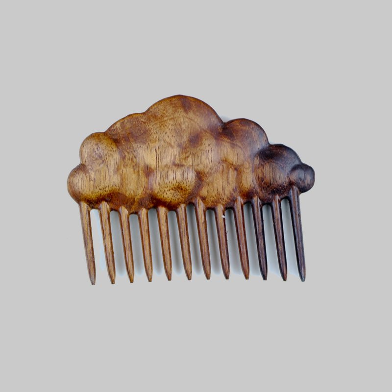 雲雨 梳子 禮物 木雕刻 木頭 木 - 彩妝刷具/鏡子/梳子 - 木頭 咖啡色