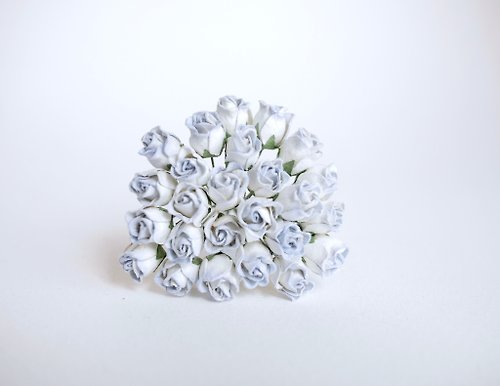 makemefrompaper Paper flower, 25 pieces, size 1 x1.2 cm. budding rose flower, blue brush color.