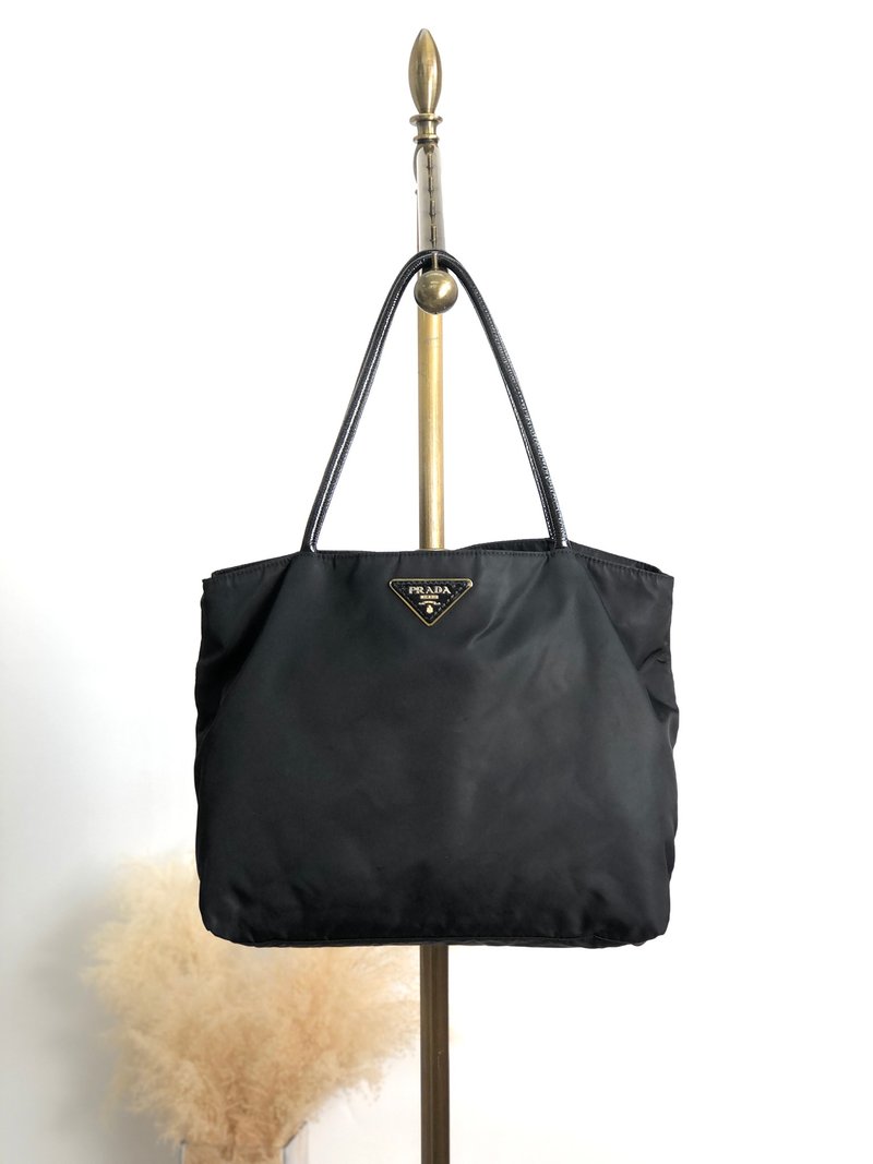 【 日本直送　名牌中古包 】PRADA プラダ ハンドバッグ ブラック ロゴ ナイロン vintage ヴィンテージ オールド yiktvs - 手提包/手提袋 - 尼龍 黑色