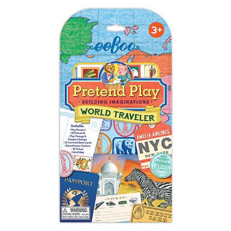 eeBoo Cosplay — Pretend Play Around the World Backpacker World Traveler - Puzzles - Paper Blue