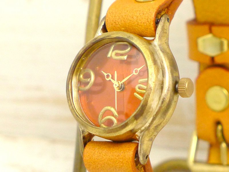 Lady on Time-B OR (orange) dial Lady's 22mm Brass handmade watch 305B OR / CA - Women's Watches - Copper & Brass Orange