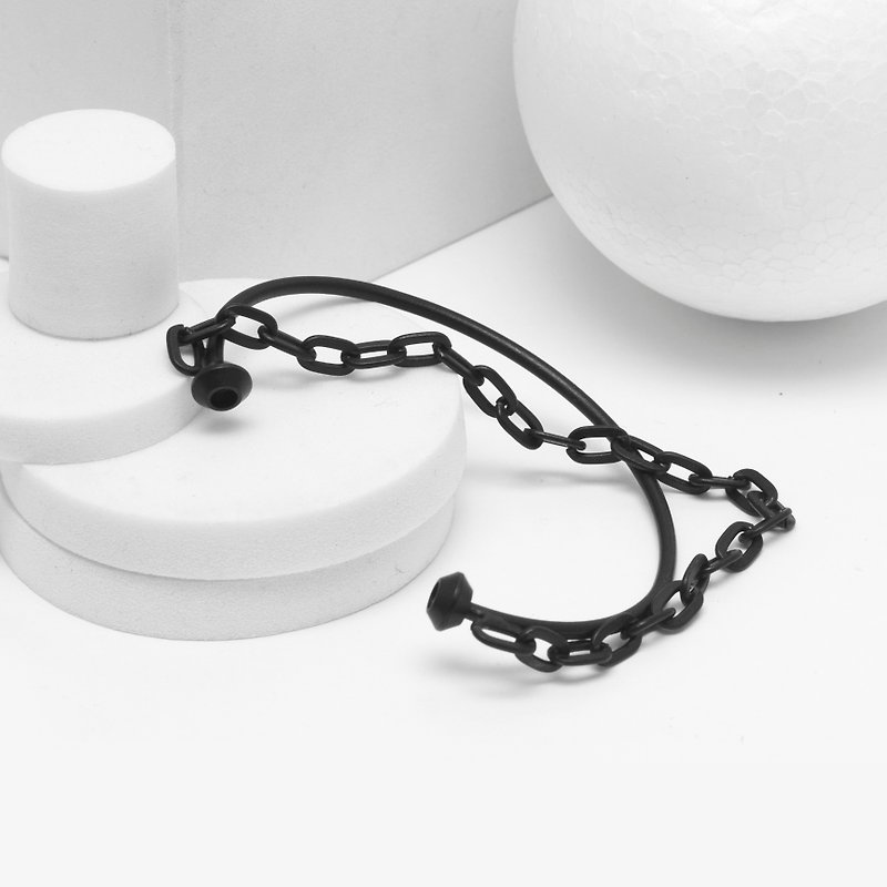 Recovery Thin Chain Welding Bracelet (Fog Black) - สร้อยข้อมือ - โลหะ สีดำ