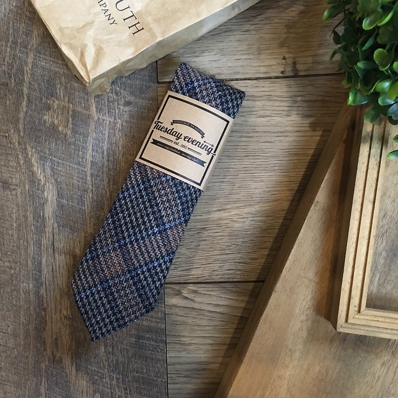 Neck Tie Grey Houndstooth with Blue and Orange Trim - Ties & Tie Clips - Cotton & Hemp Gray