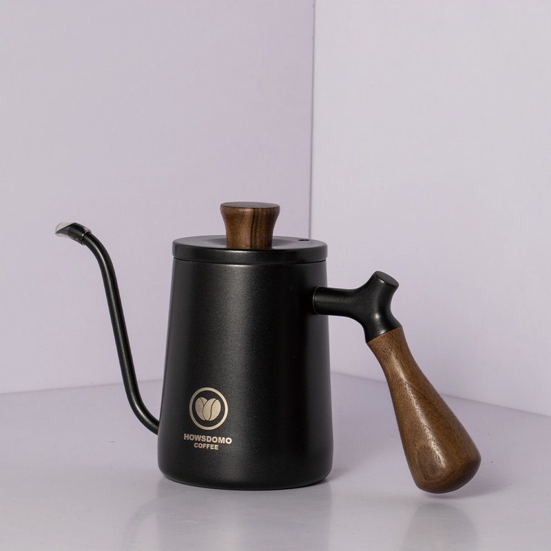 [Customized laser engraving] Walnut hand-brewed coffee pot 600ml-(black) [Good things come in handy] - Coffee Pots & Accessories - Stainless Steel Black