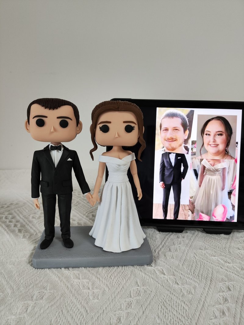 Purely handmade custom American Funko Pop self-portrait doll couple parents couple wedding anniversary gift - Stuffed Dolls & Figurines - Clay Multicolor