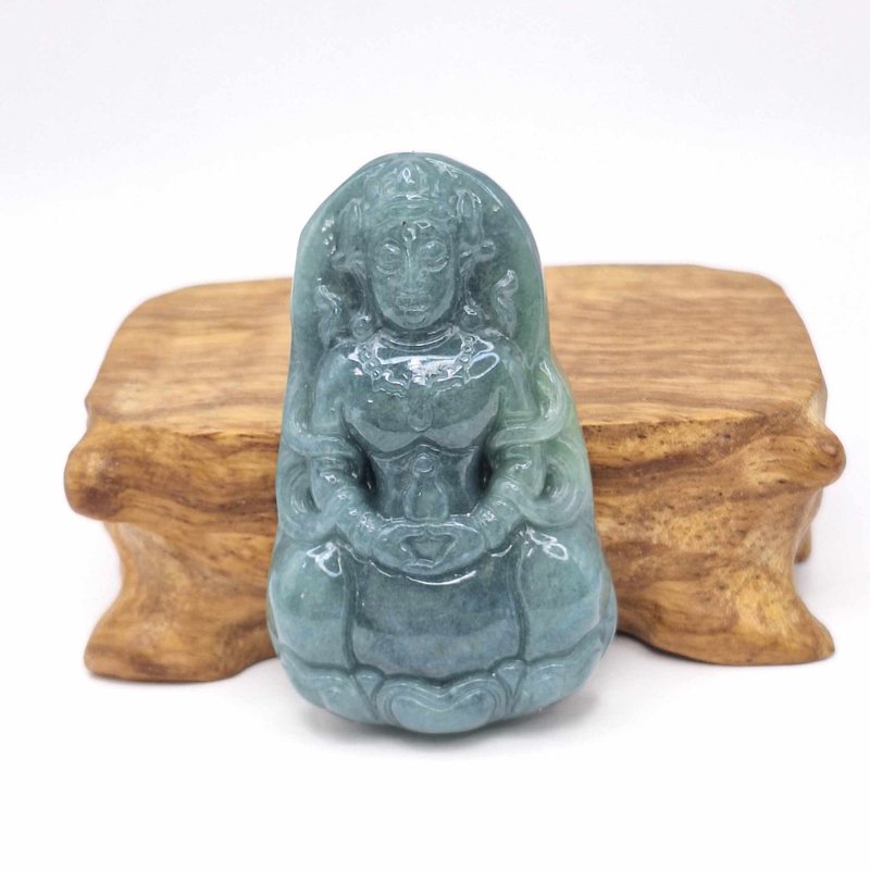 Dark blue warm and dangerous material Guanyin pendant | Natural Burmese jade A grade jade - Necklaces - Jade 