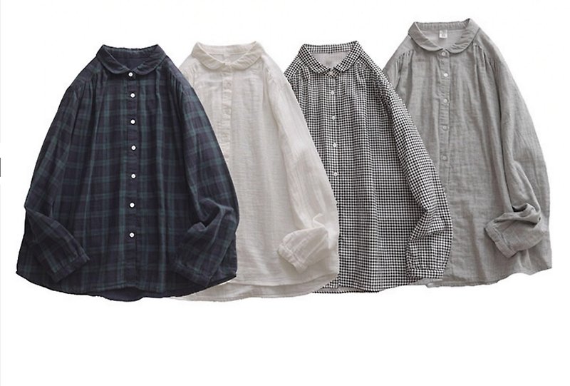 【Mororihai】Basic Japanese cotton shirt (pre-order) - Women's Shirts - Cotton & Hemp Gray