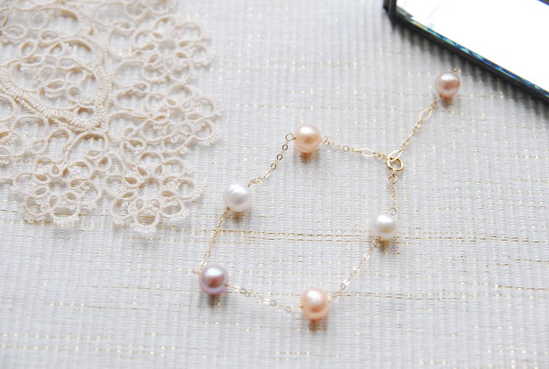 再販　マルチカラーパールのブレスレット１４kgf - 手鍊/手環 - 珍珠 多色