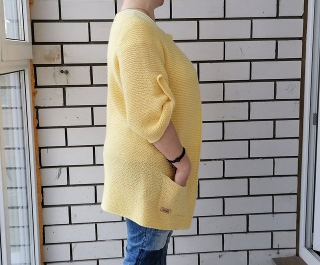 Cardigan Jacket Blazer Trench yellow hand-knitted wool with