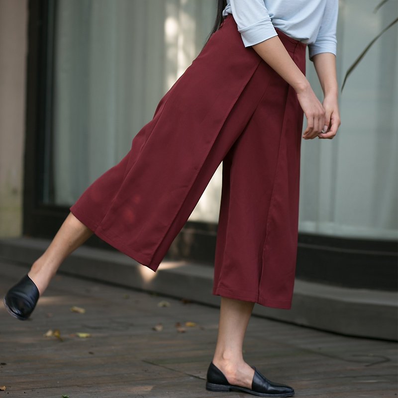 Anne Chen original design cream Lin drunk 2016 summer new high waist side splice wide leg pants pants female - กางเกงขายาว - ผ้าฝ้าย/ผ้าลินิน สีแดง