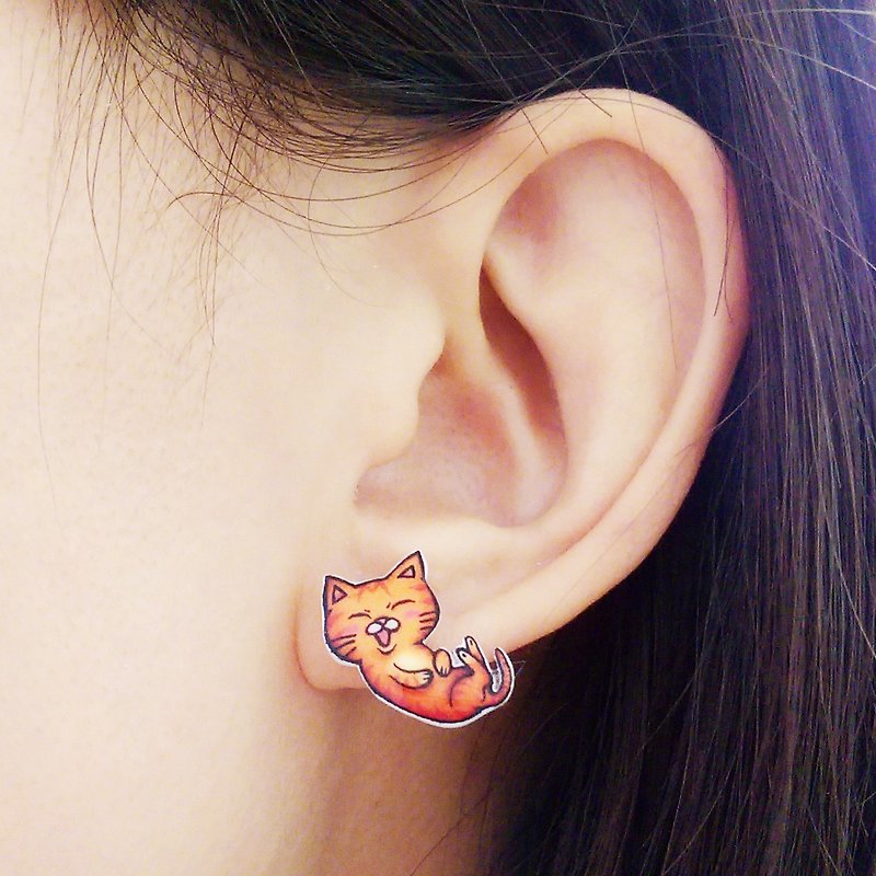 Skillful cat x city cat earrings steel needle orange cat gray cat banquet cat (20 optional one pair two) - ต่างหู - พลาสติก สีนำ้ตาล