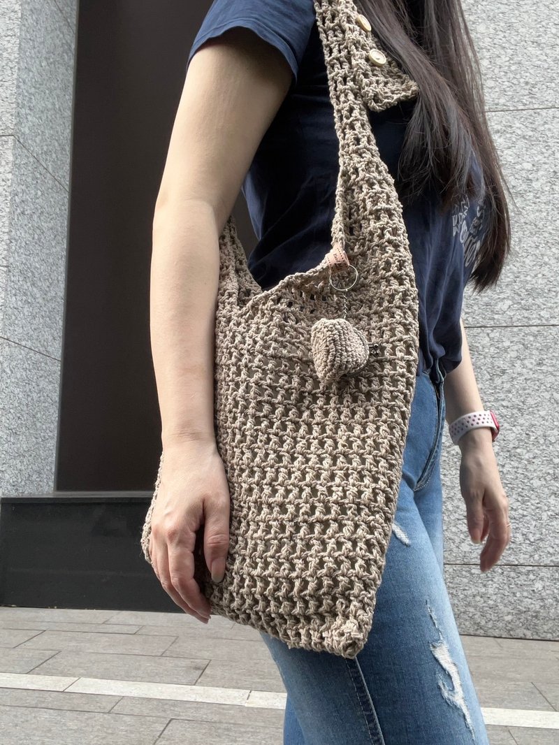 Wabi-sabi style-Mesh shoulder bag hand-woven/mesh/shoulder bag/mother-to-child bag/Wabi-sabi style - Messenger Bags & Sling Bags - Other Materials 