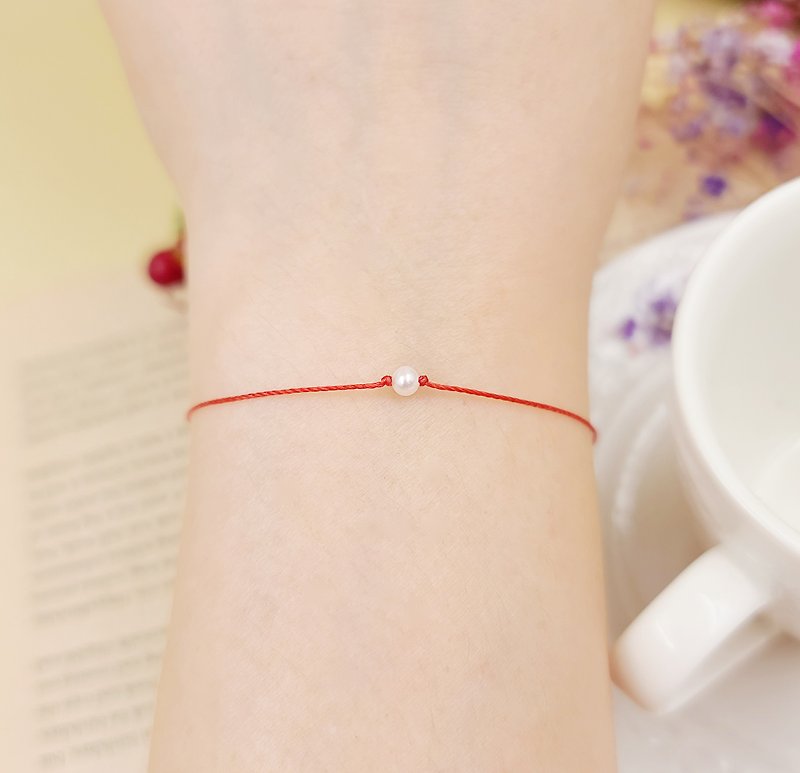 Le Bonheur Line Happiness Line Natural Pearl Hand-trained Red Line Wealthy Temperament Round Girlfriend - Bracelets - Cotton & Hemp Red