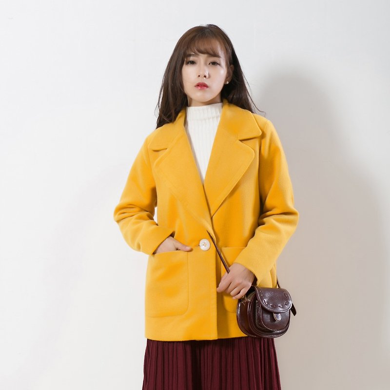 Annie Chan wool coat female 2016 new Korean version of the coat in the long section thick coat autumn and winter - เสื้อแจ็คเก็ต - ผ้าฝ้าย/ผ้าลินิน สีเหลือง