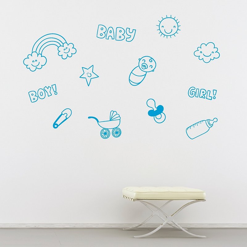 《Smart Design》創意無痕壁貼◆親親寶貝 8色可選 - 牆貼/牆身裝飾 - 紙 藍色