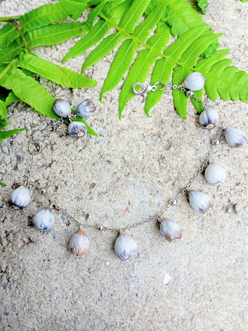 Grass pearls go to the beach with you -- water drop coix anklet - กำไลข้อเท้า - พืช/ดอกไม้ ขาว