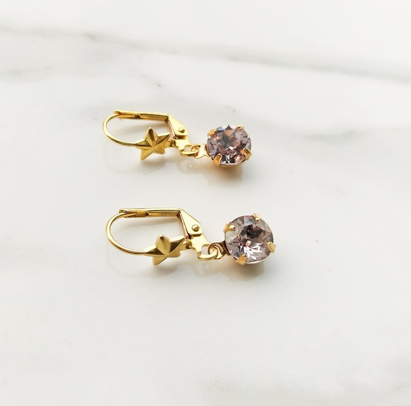 Lavender Glass Earrings with Star Adorment - ต่างหู - โลหะ สีม่วง