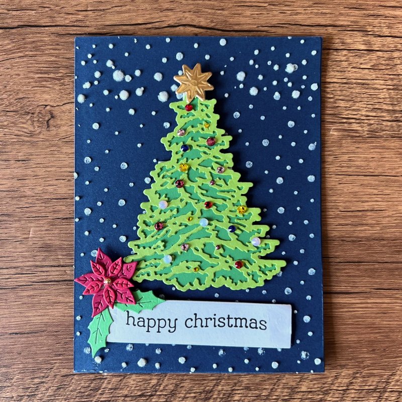 happy christmas Christmas Tree in Snow Card - การ์ด/โปสการ์ด - กระดาษ สีน้ำเงิน