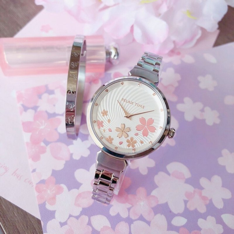 RELAX TIME Sakura Series Silver x White (RT-66-6) Gift Bracelet - นาฬิกาผู้หญิง - สแตนเลส ขาว