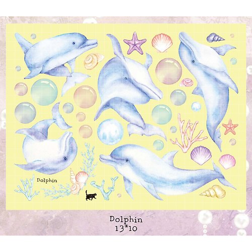 honne market Dolphin - White Printed PET (blue lion) (suyeon)