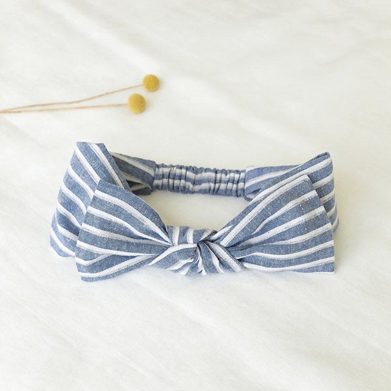 Bowknot wide band. Cowboy color blue and white stripes - Hair Accessories - Paper Blue