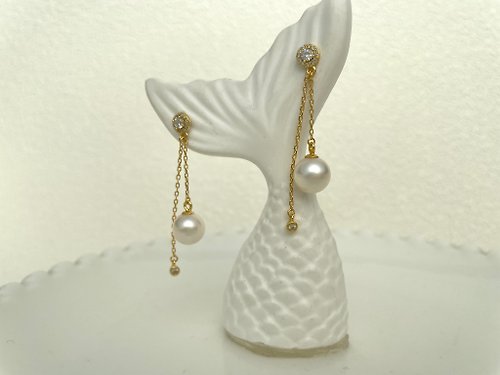 Athena珍珠設計 風在吹 天然海水珍珠 日本akoya 純銀 雙流蘇 耳環