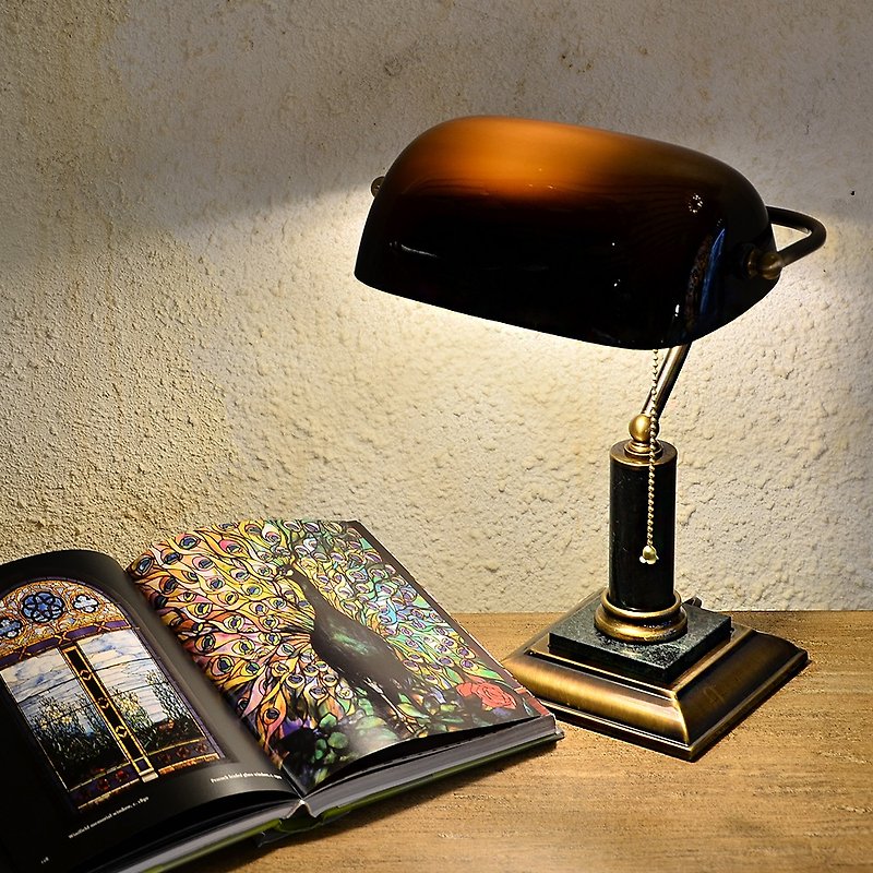 【無料】LED電球 | クラシックな全ブロンズ大理石ベースのブラックバンクテーブルランプ - 照明・ランプ - 銅・真鍮 ブラック