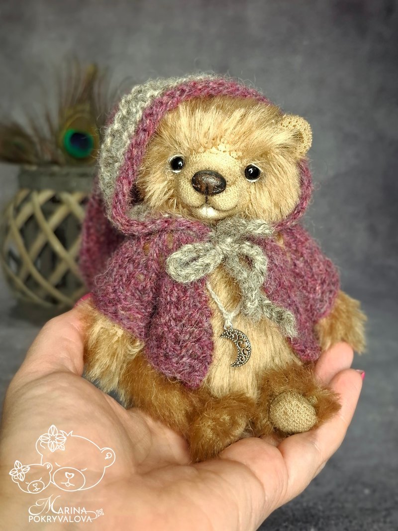 Mohair teddy bear handmade toy New year gift idea Dressed bear toy - ตุ๊กตา - วัสดุอื่นๆ สีนำ้ตาล