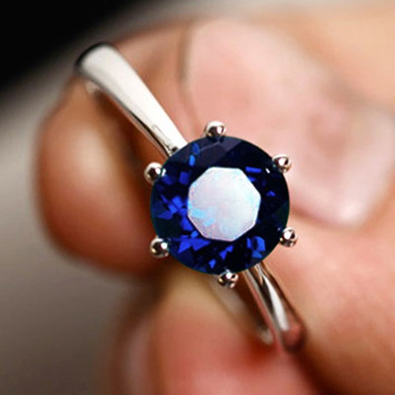 6.8 mm. Natural blue sapphier ring silver sterling size 7.0 free resize - General Rings - Sterling Silver Blue