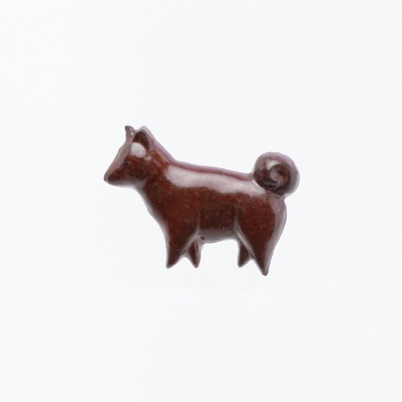 陶器ブローチ　柴犬(濃茶) - 胸針 - 陶 咖啡色