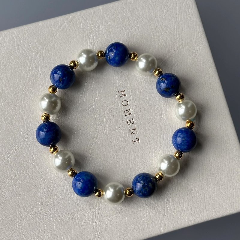[Xiaoxiang Yeyu] Lapis Lazuli Freshwater Pearl Simple 18K Gold Plated Bracelet - สร้อยข้อมือ - เครื่องประดับพลอย หลากหลายสี